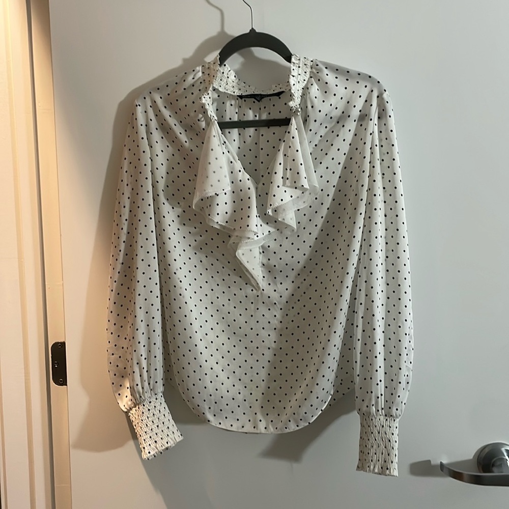 WHBM Silky B&W Polkadot Blouse - Size 6
